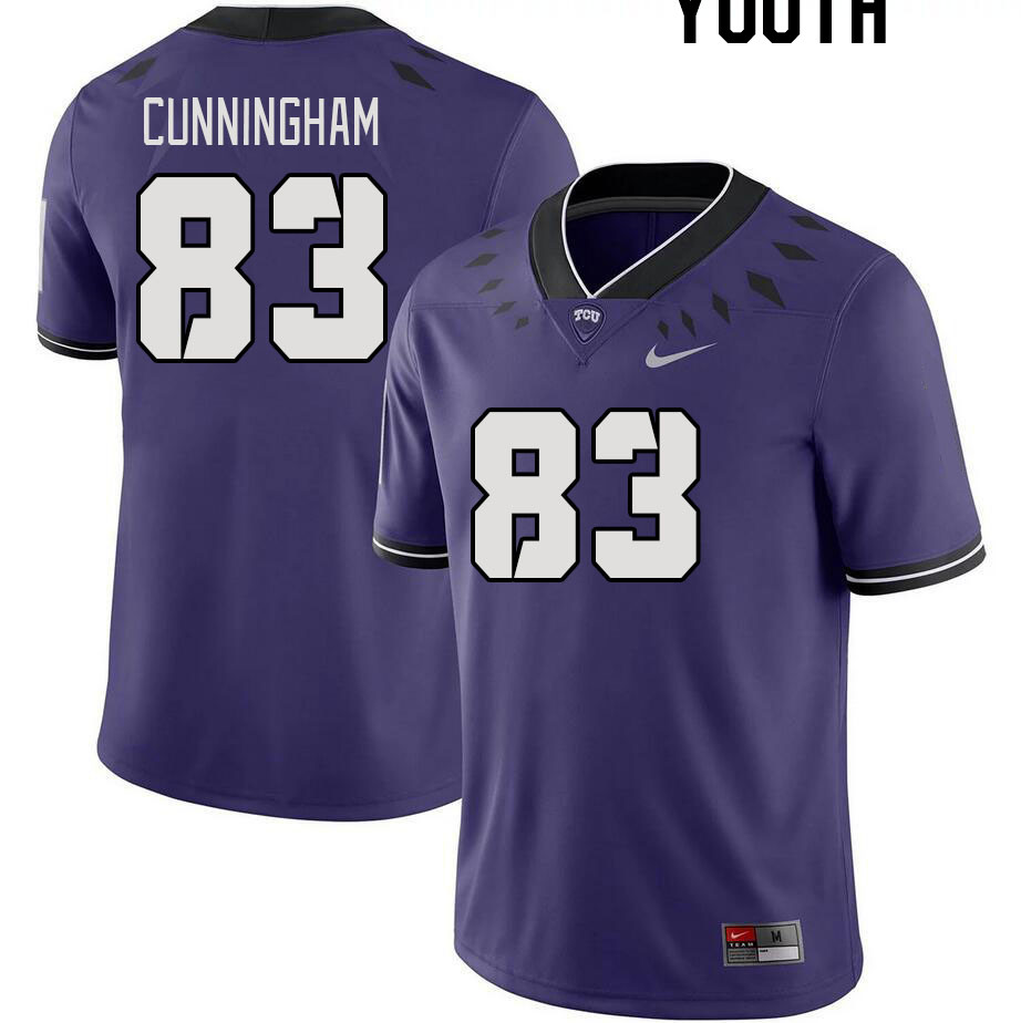 Youth #83 Keagan Cunningham TCU Horned Frogs 2023 College Footbal Jerseys Stitched-Purple - Click Image to Close